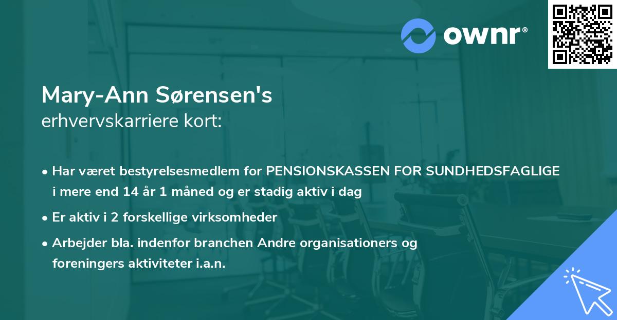 Mary-Ann Sørensen's erhvervskarriere kort