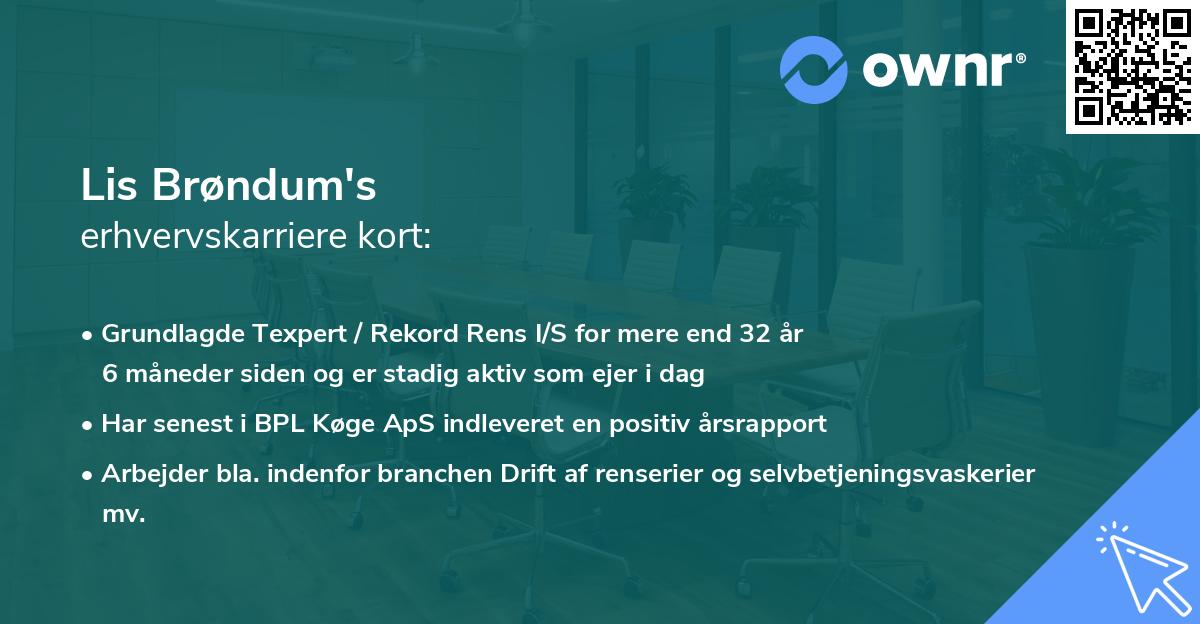 Lis Brøndum's erhvervskarriere kort