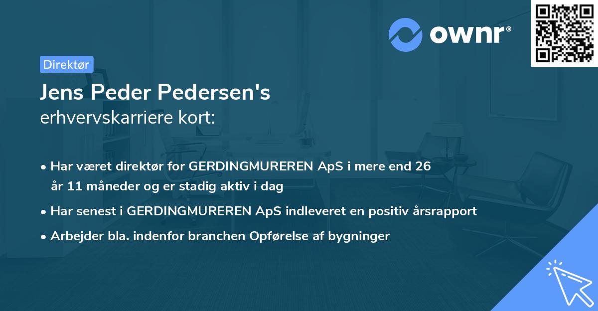 Jens Peder Pedersen's erhvervskarriere kort