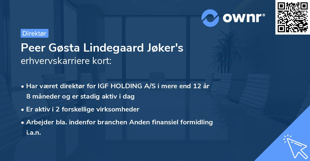 Peer Gøsta Lindegaard Jøker's erhvervskarriere kort