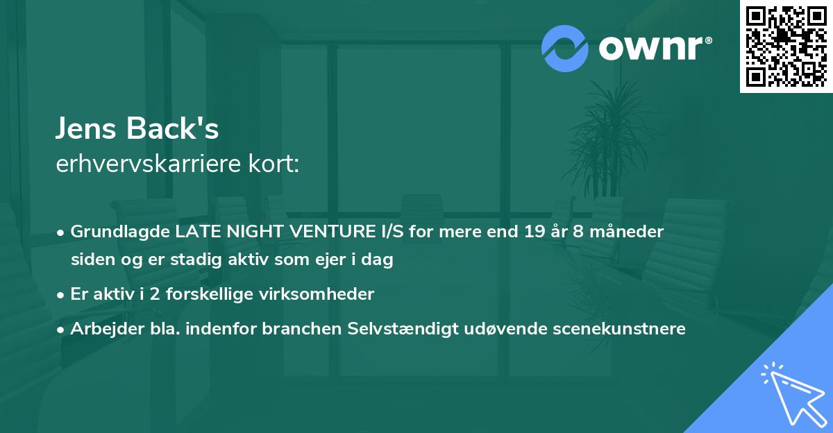 Jens Back's erhvervskarriere kort