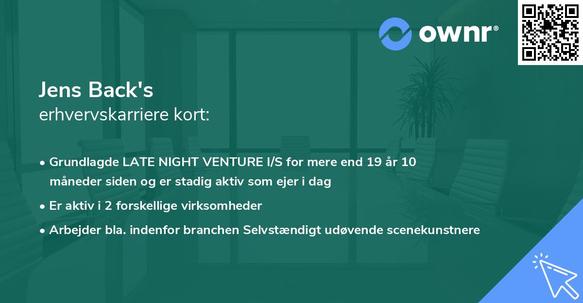 Jens Back's erhvervskarriere kort