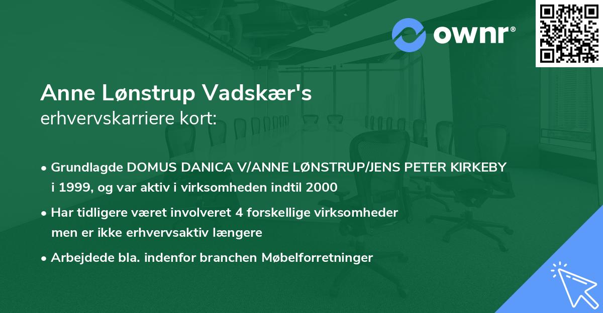 Anne Lønstrup Vadskær's erhvervskarriere kort