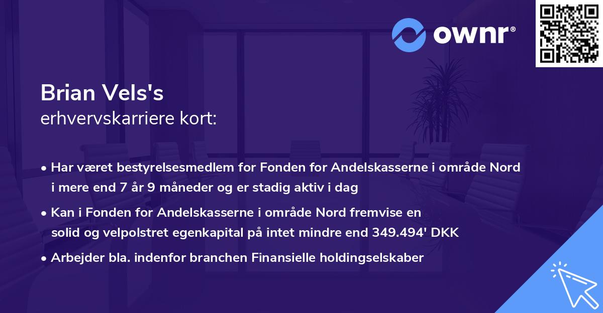 Brian Vels's erhvervskarriere kort