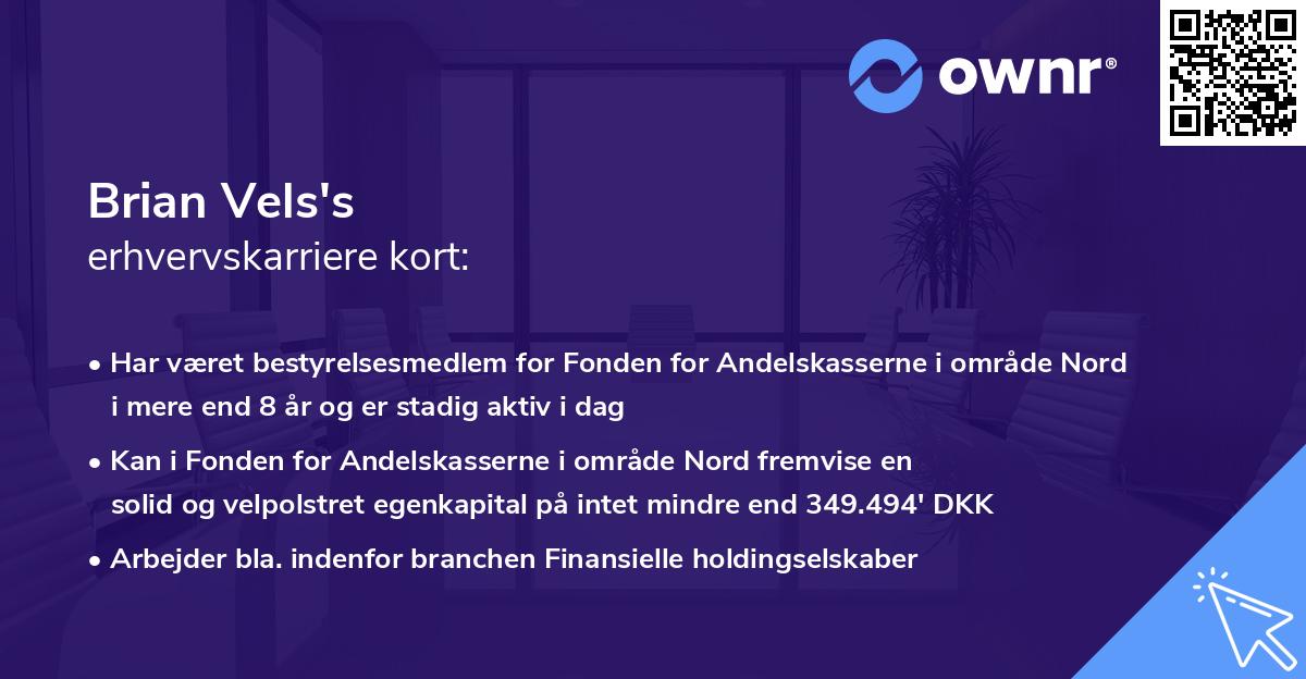Brian Vels's erhvervskarriere kort