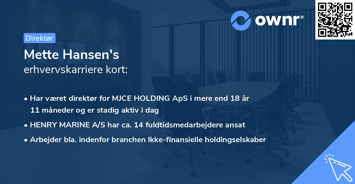 Mette Hansen's erhvervskarriere kort