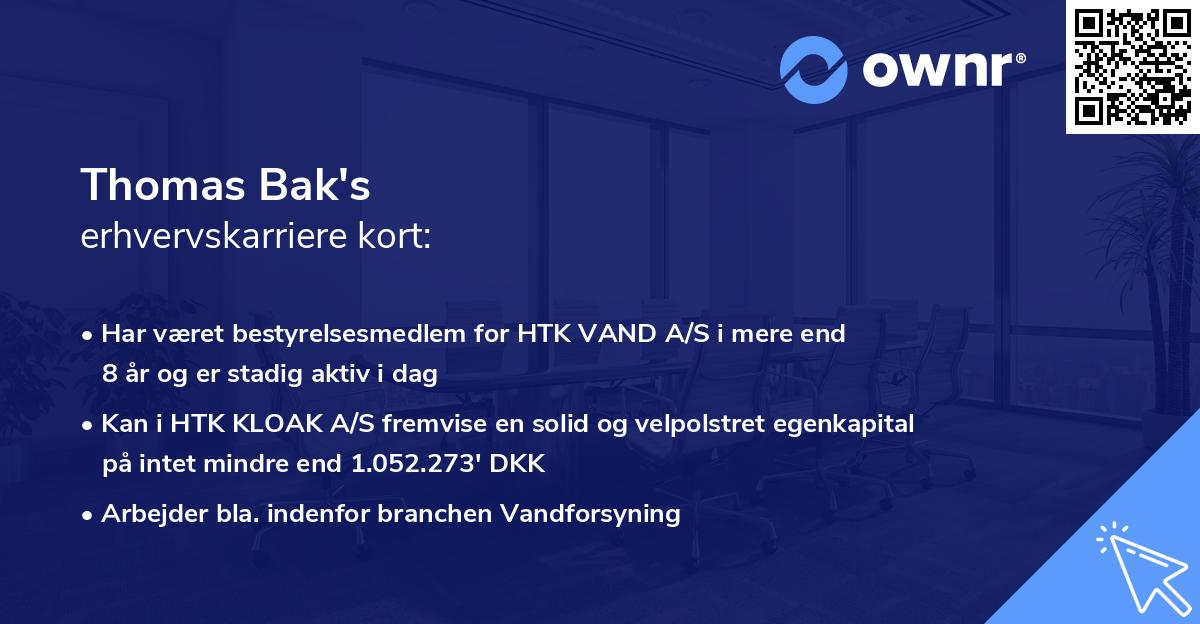 Thomas Bak's erhvervskarriere kort