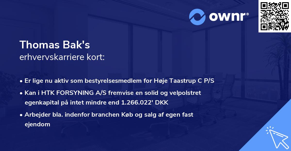 Thomas Bak's erhvervskarriere kort
