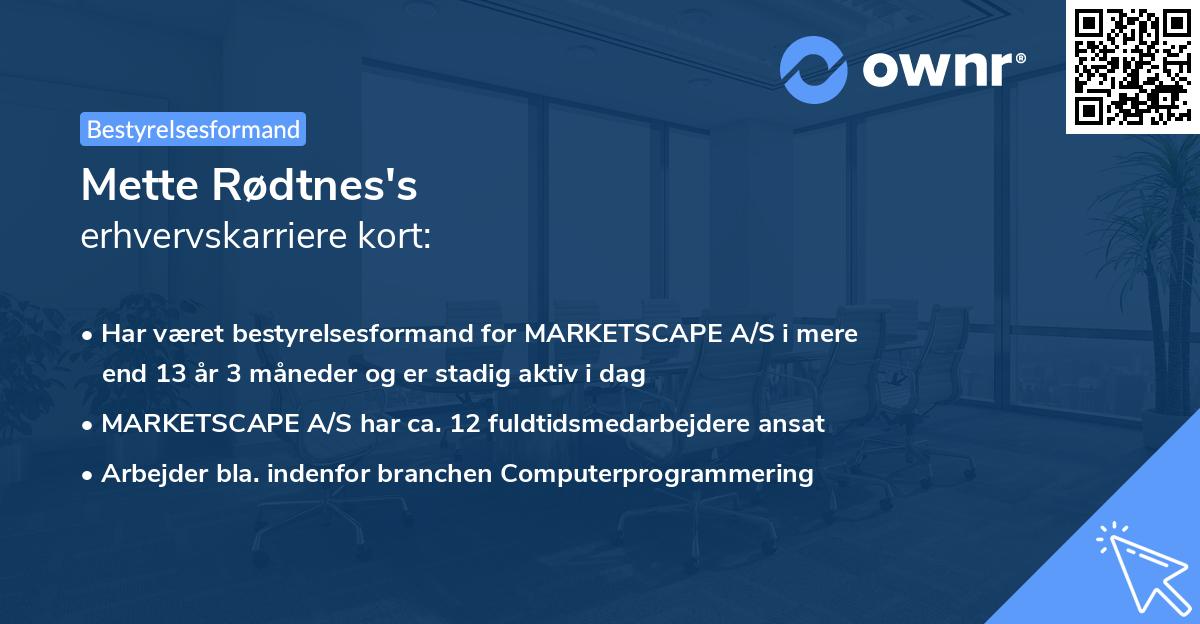 Mette Rødtnes's erhvervskarriere kort