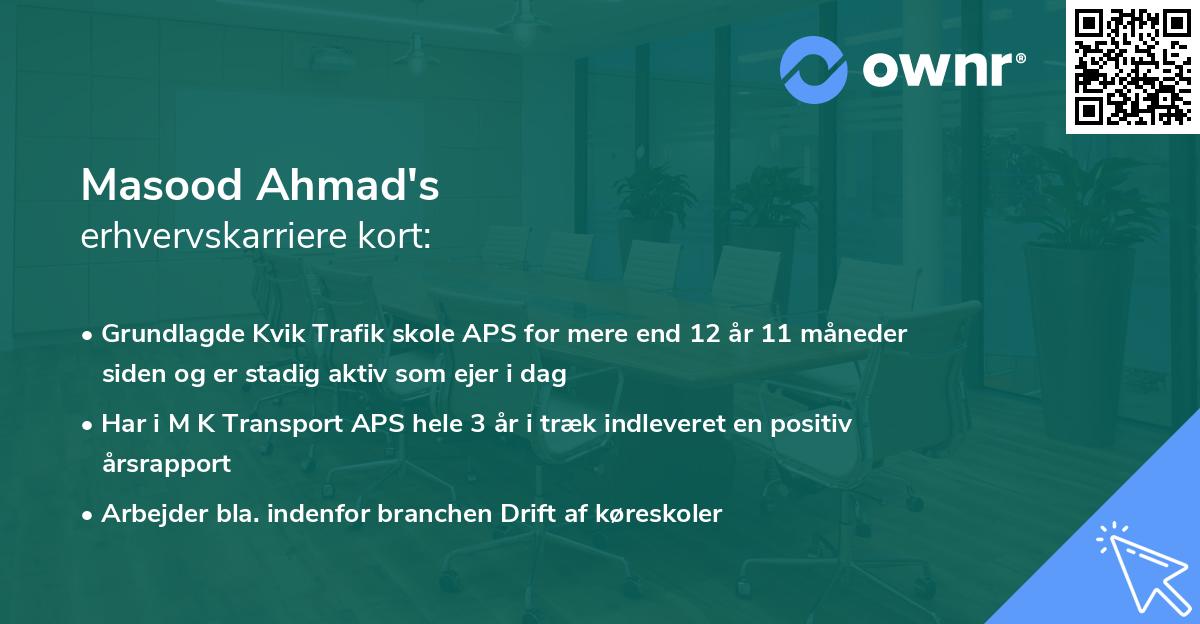 Masood Ahmad's erhvervskarriere kort