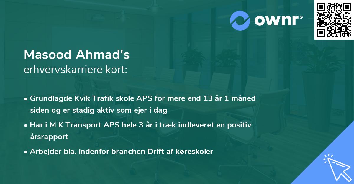 Masood Ahmad's erhvervskarriere kort