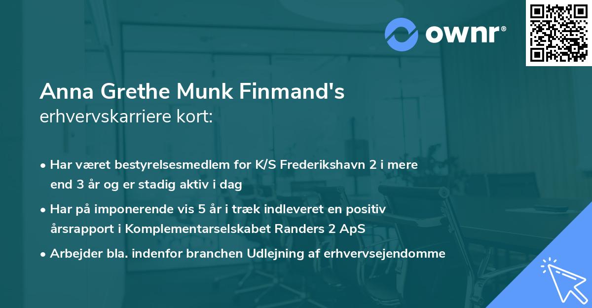 Anna Grethe Munk Finmand's erhvervskarriere kort