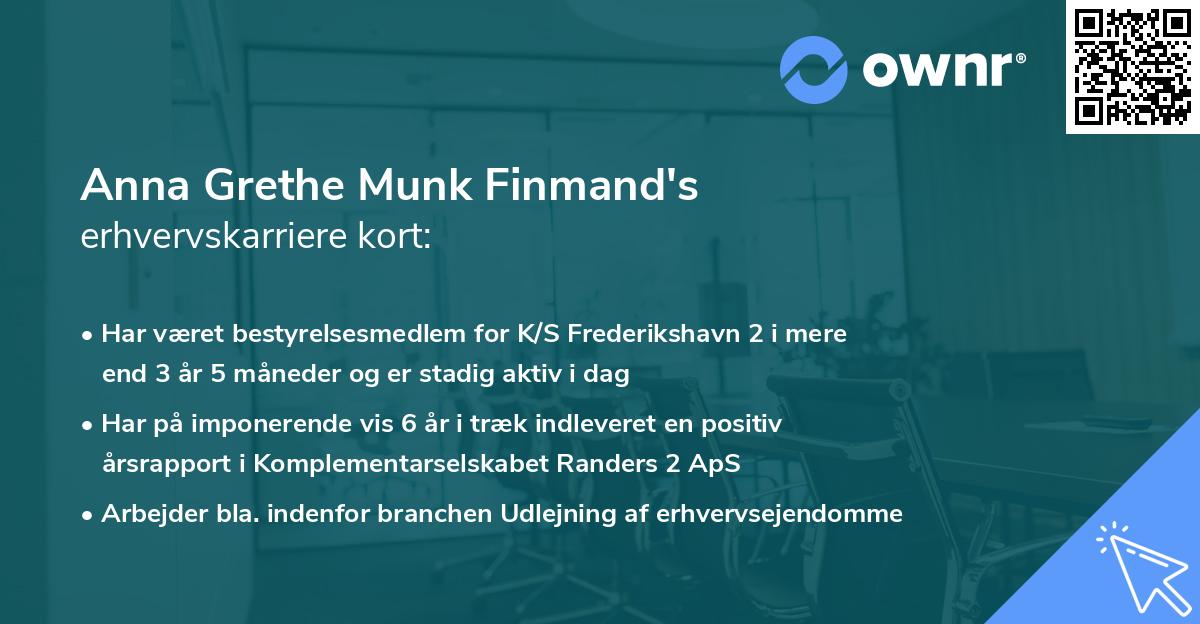 Anna Grethe Munk Finmand's erhvervskarriere kort