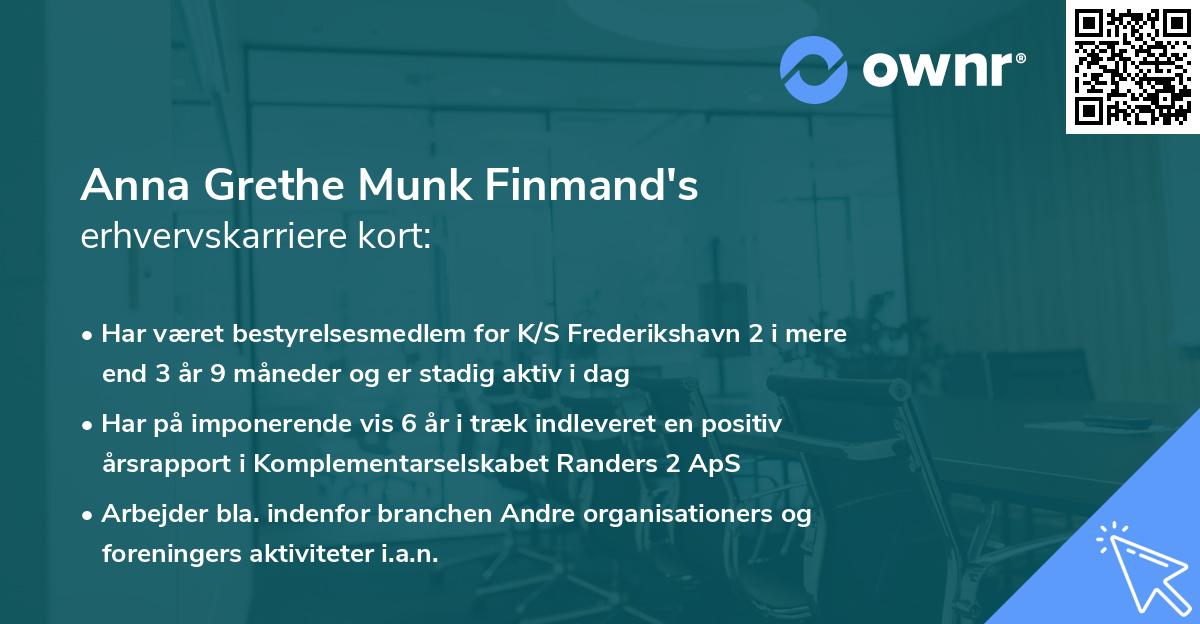 Anna Grethe Munk Finmand's erhvervskarriere kort