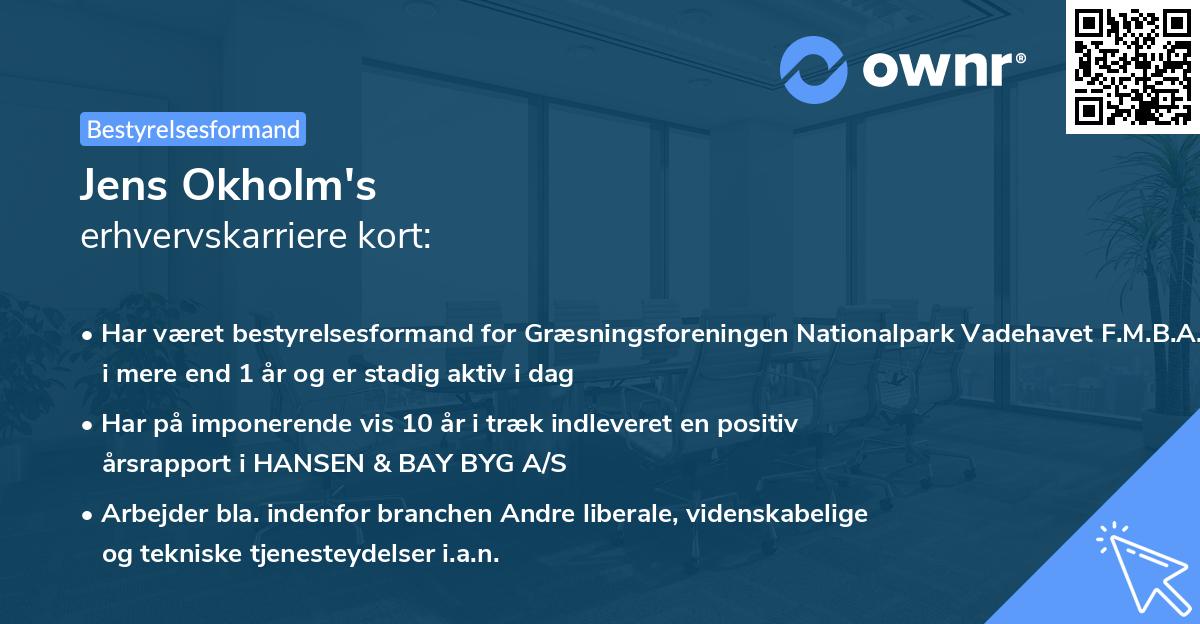 Jens Okholm's erhvervskarriere kort
