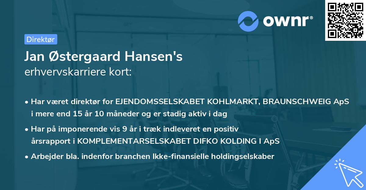 Jan Østergaard Hansen's erhvervskarriere kort