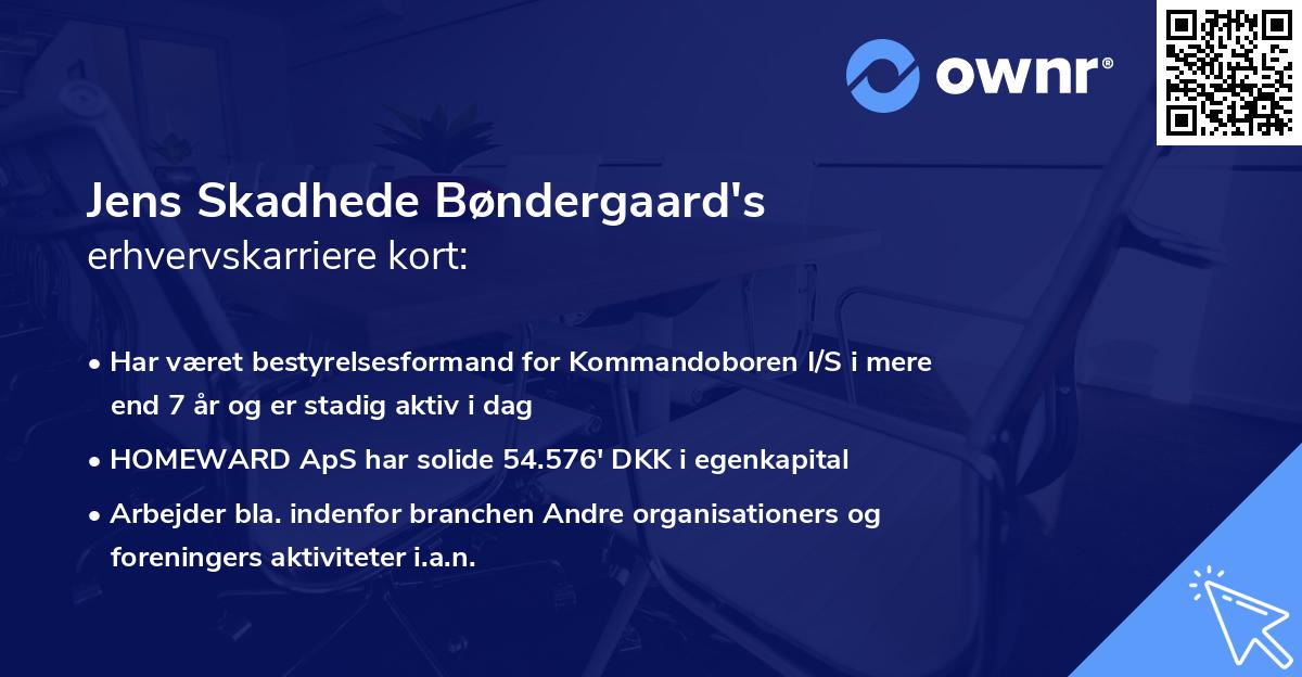 Jens Skadhede Bøndergaard's erhvervskarriere kort