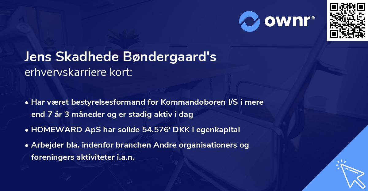 Jens Skadhede Bøndergaard's erhvervskarriere kort