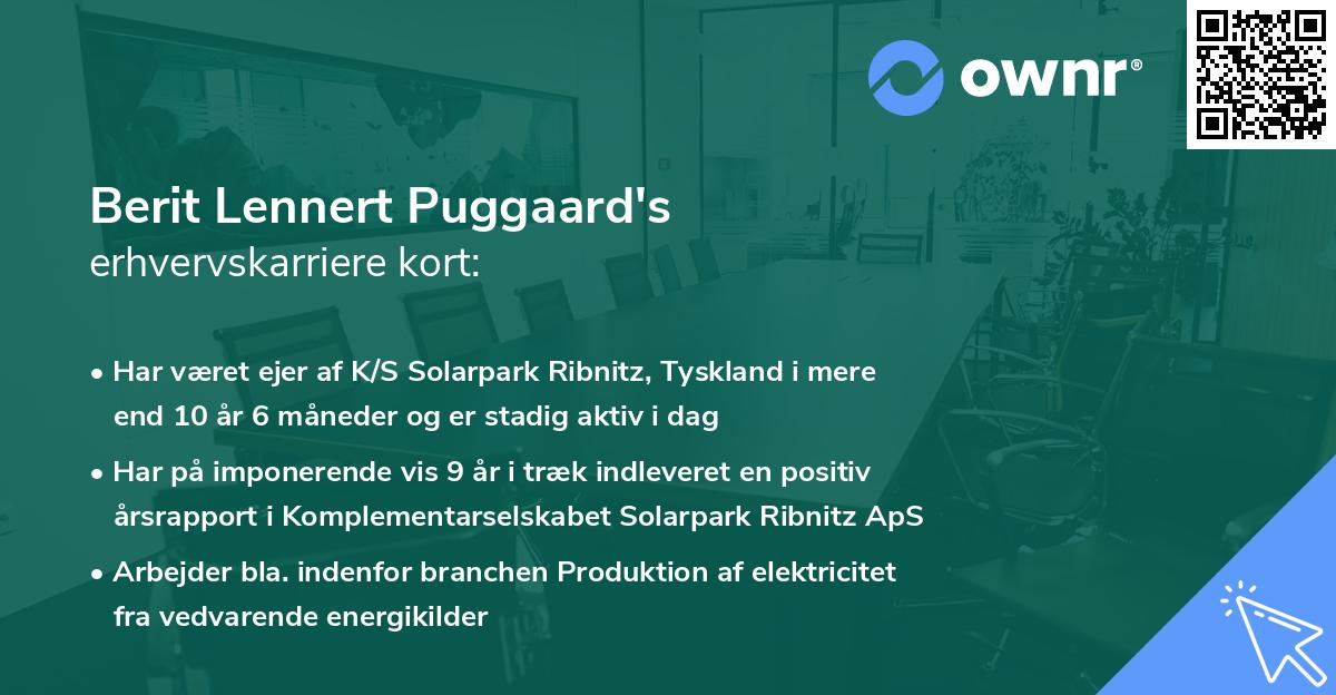 Berit Lennert Puggaard's erhvervskarriere kort