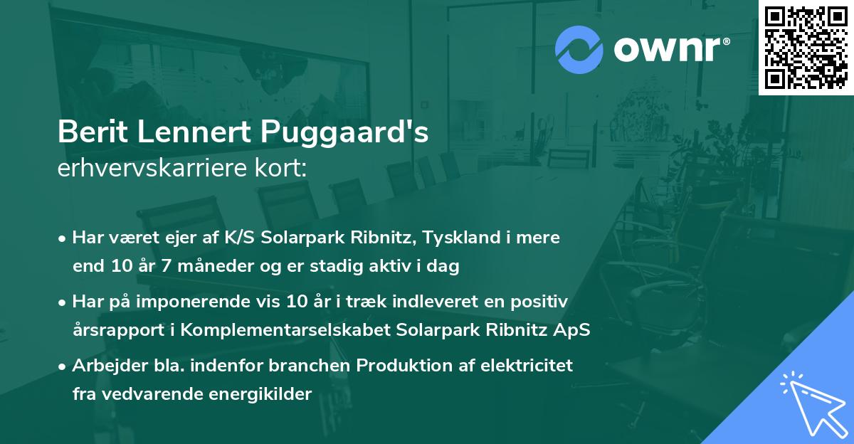 Berit Lennert Puggaard's erhvervskarriere kort