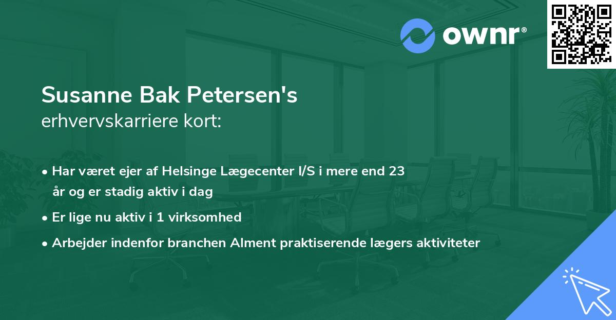 Susanne Bak Petersen's erhvervskarriere kort