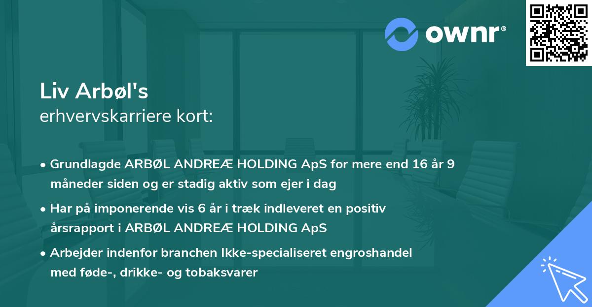 Liv Arbøl's erhvervskarriere kort