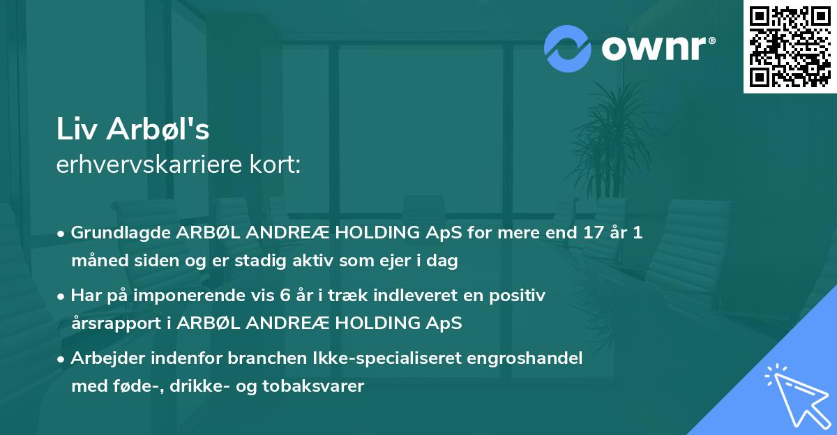 Liv Arbøl's erhvervskarriere kort