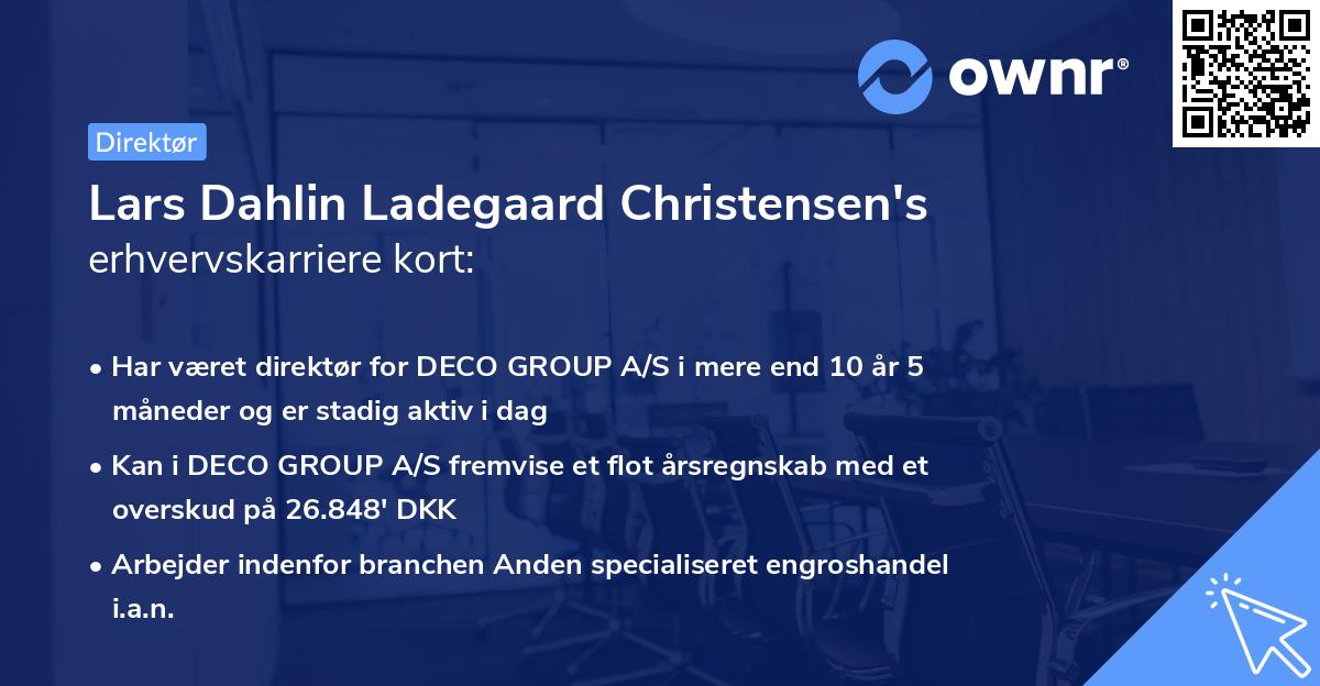 Lars Dahlin Ladegaard Christensen's erhvervskarriere kort
