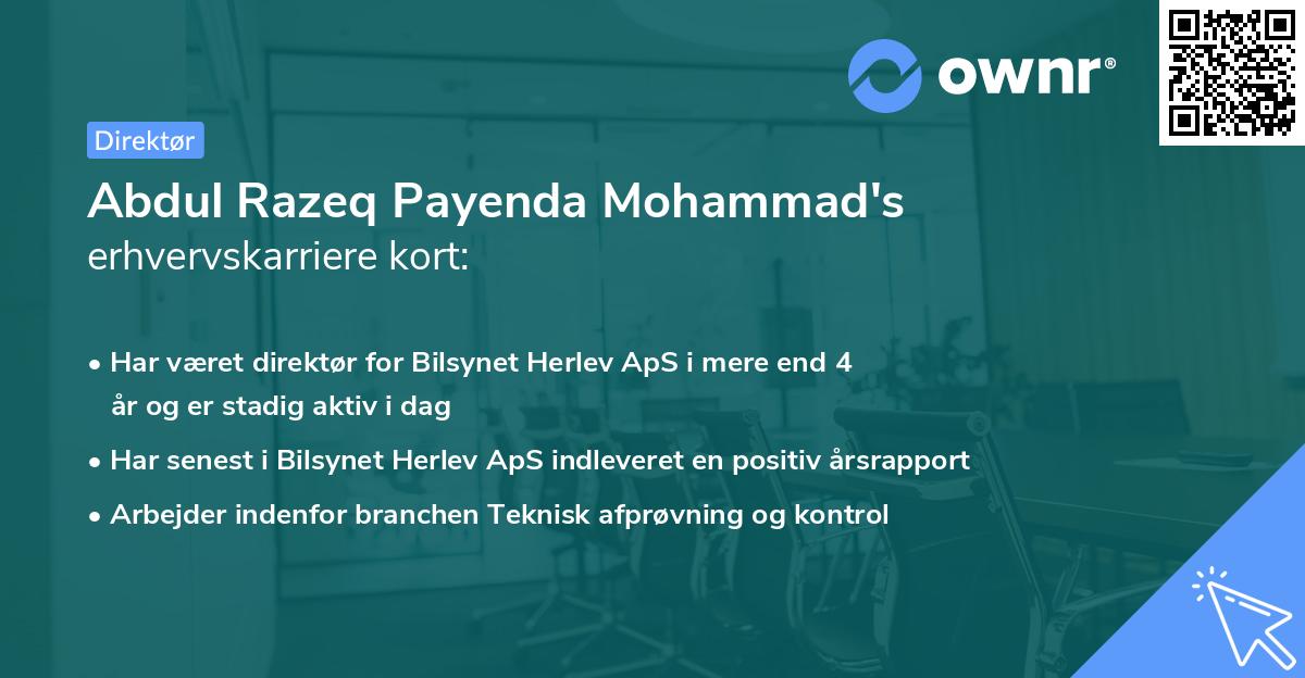 Abdul Razeq Payenda Mohammad's erhvervskarriere kort