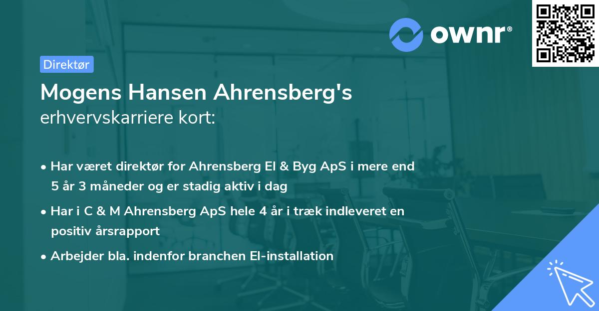 Mogens Hansen Ahrensberg's erhvervskarriere kort