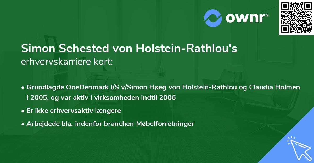 Simon Sehested von Holstein-Rathlou's erhvervskarriere kort