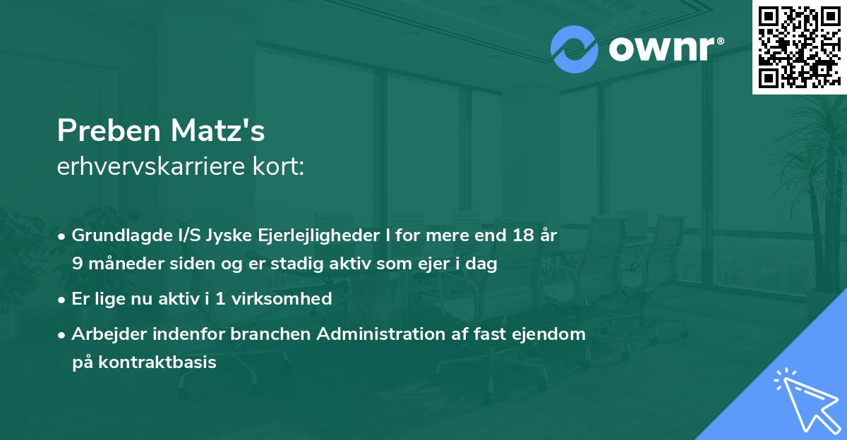 Preben Matz's erhvervskarriere kort