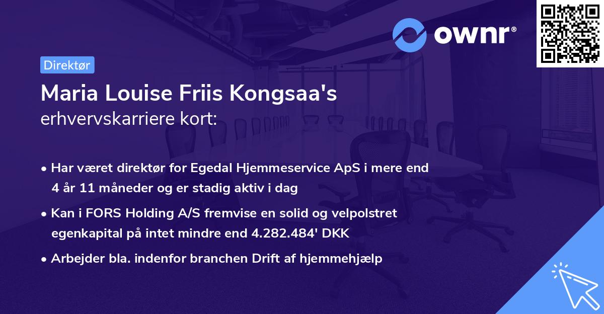 Maria Louise Friis Kongsaa's erhvervskarriere kort