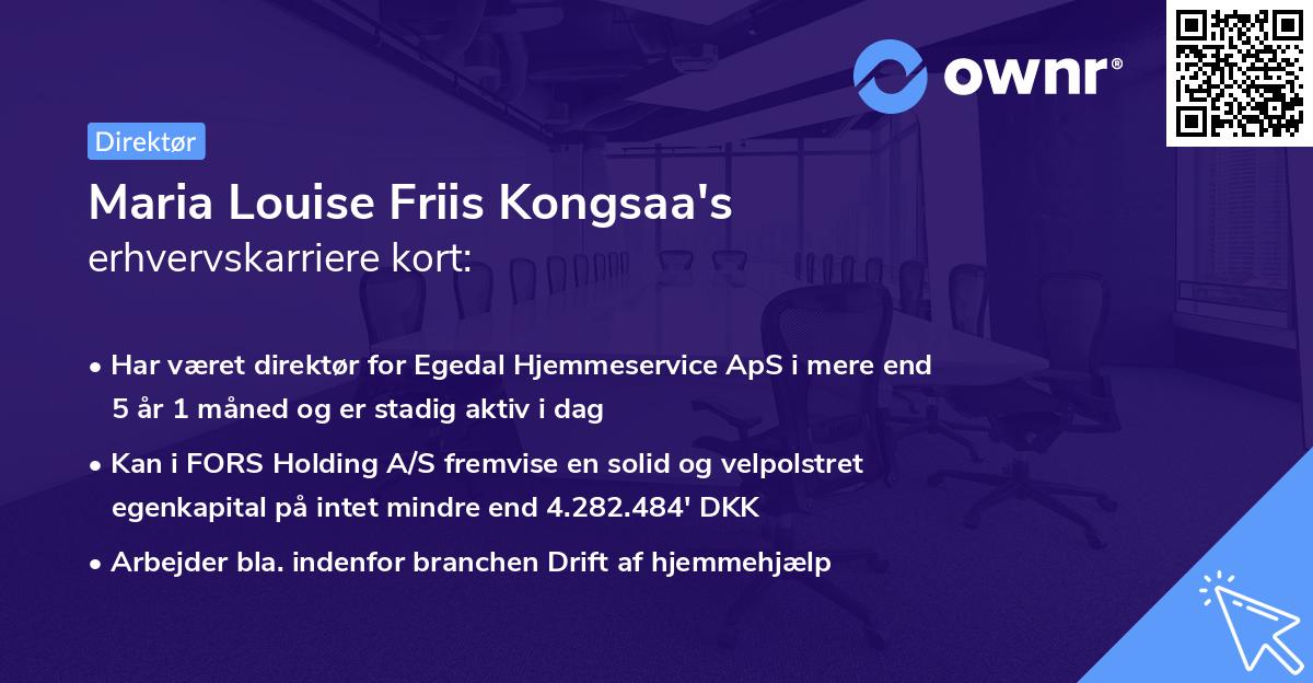 Maria Louise Friis Kongsaa's erhvervskarriere kort