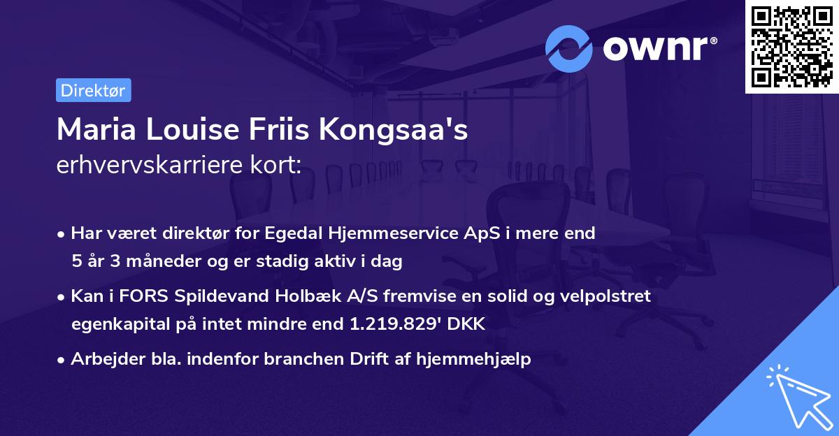 Maria Louise Friis Kongsaa's erhvervskarriere kort