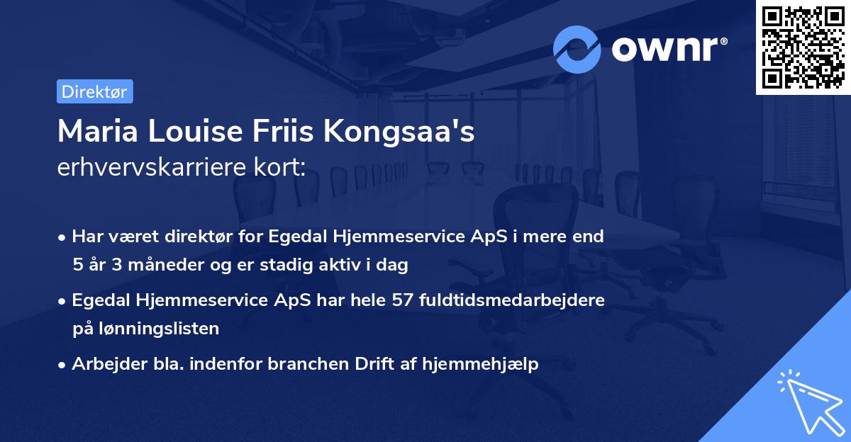 Maria Louise Friis Kongsaa's erhvervskarriere kort