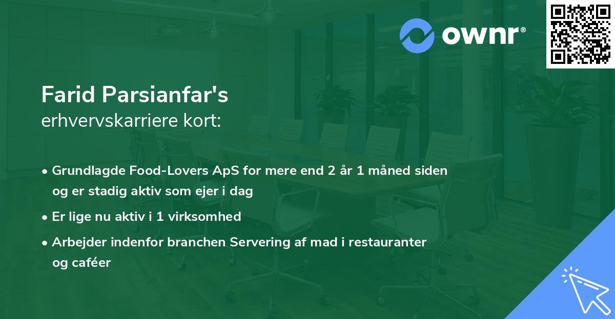 Farid Parsianfar's erhvervskarriere kort