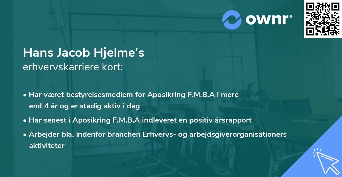 Hans Jacob Hjelme's erhvervskarriere kort