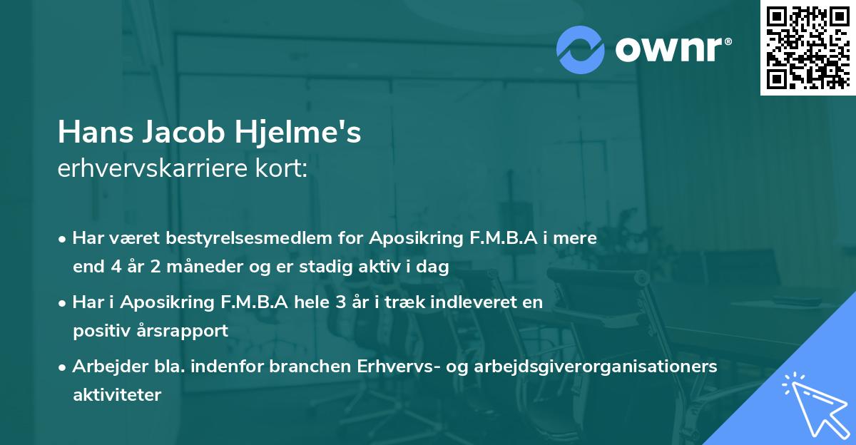Hans Jacob Hjelme's erhvervskarriere kort