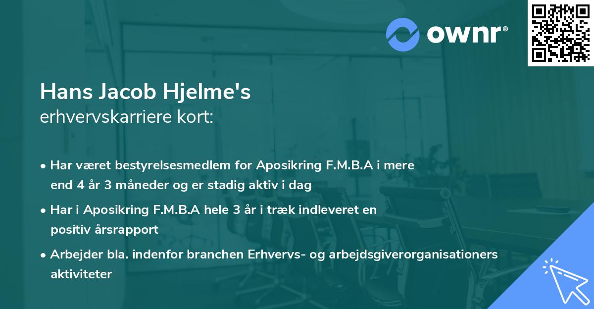 Hans Jacob Hjelme's erhvervskarriere kort