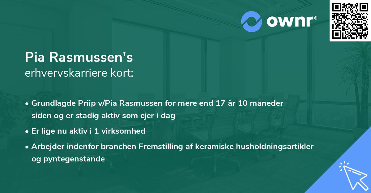 Pia Rasmussen's erhvervskarriere kort