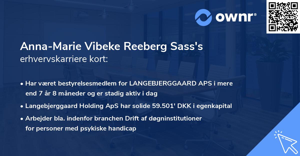 Anna-Marie Vibeke Reeberg Sass's erhvervskarriere kort