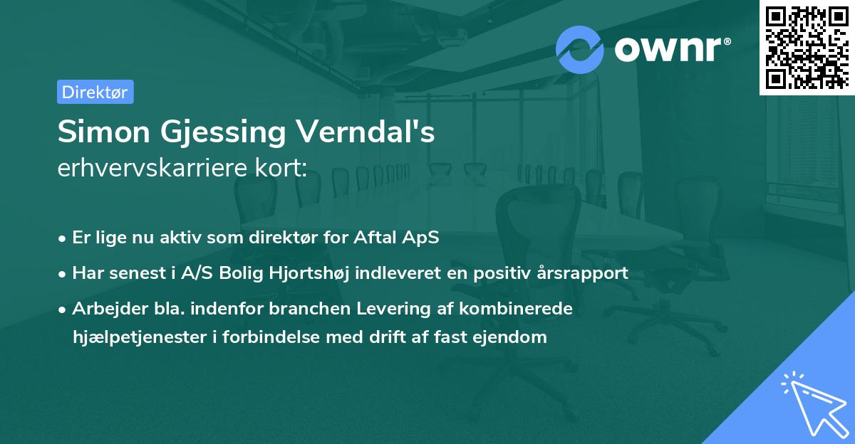 Simon Gjessing Verndal's erhvervskarriere kort