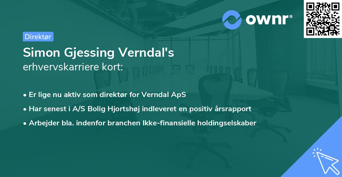 Simon Gjessing Verndal's erhvervskarriere kort