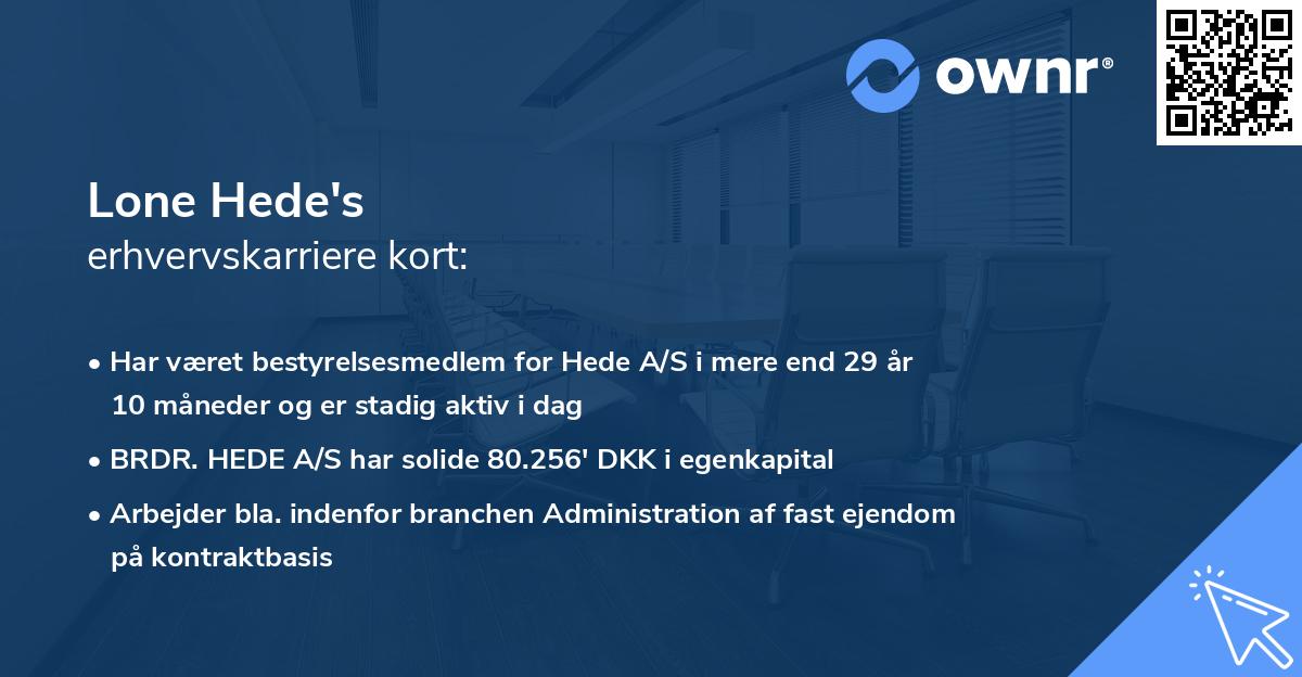 Lone Hede's erhvervskarriere kort