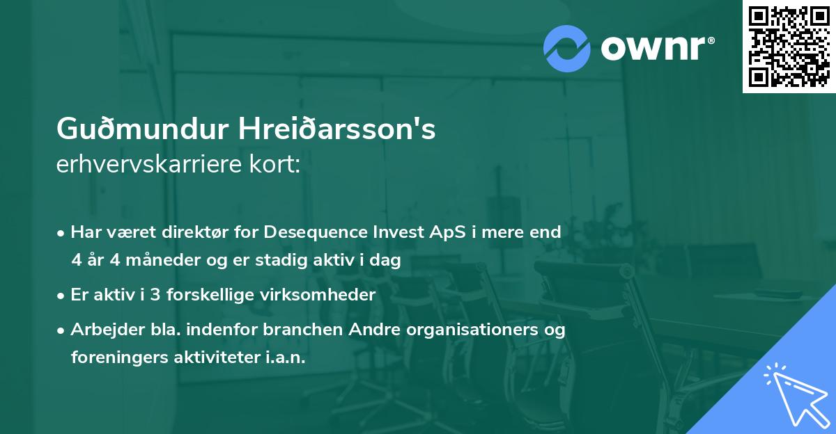 Guðmundur Hreiðarsson's erhvervskarriere kort