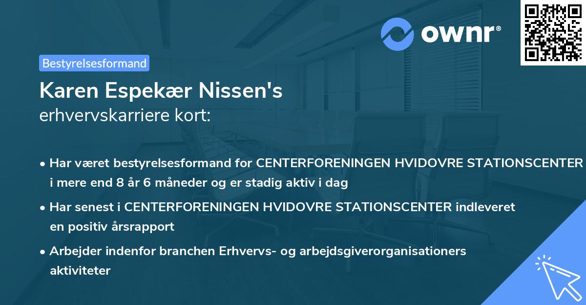Karen Espekær Nissen's erhvervskarriere kort