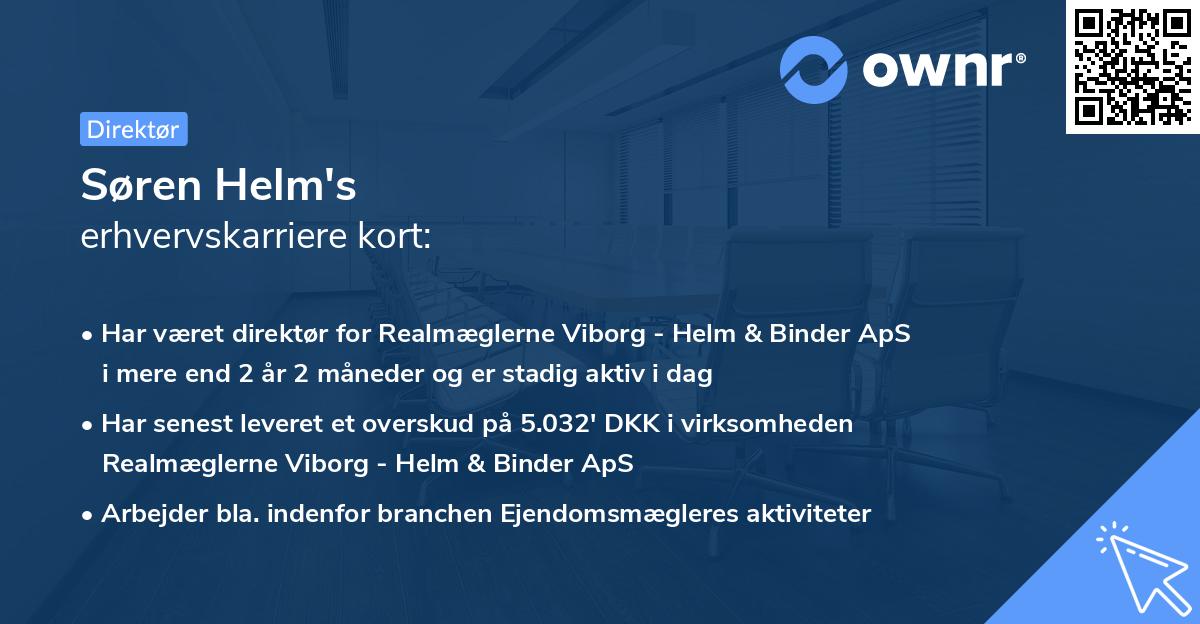 Søren Helm's erhvervskarriere kort