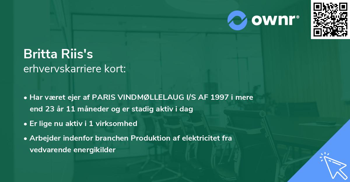 Britta Riis's erhvervskarriere kort