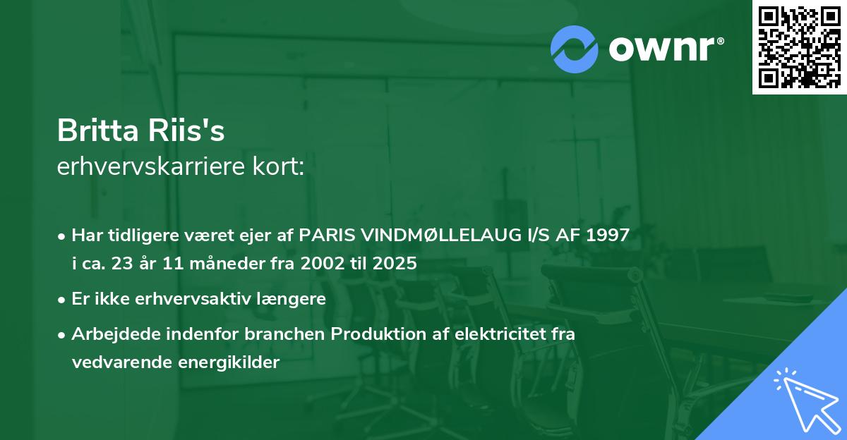 Britta Riis's erhvervskarriere kort